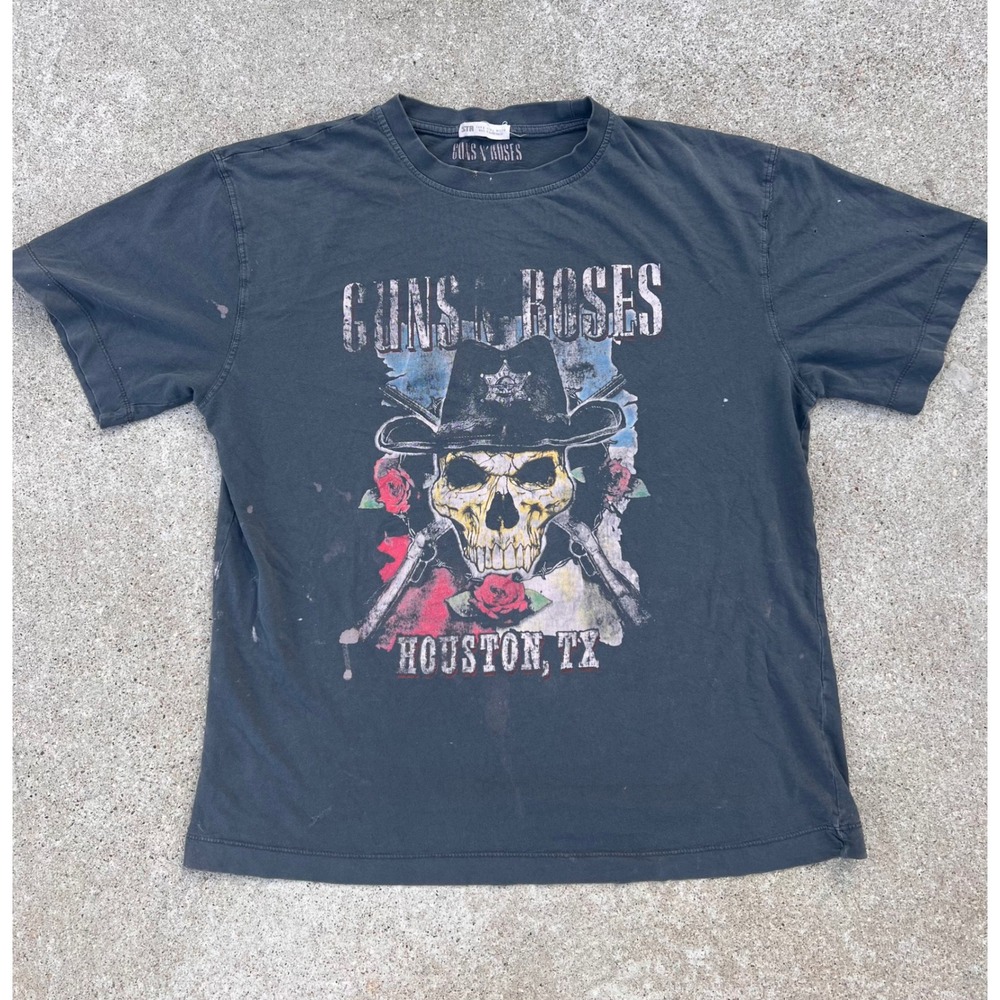Guns N Roses Houston TX Graphic T-Shirt Skull Band Tee Rock Concert‎